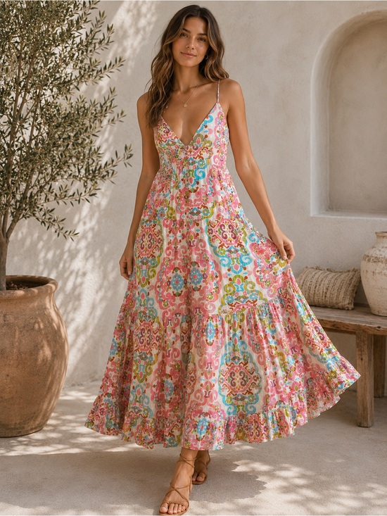 House of Harlow 1960 Dresses & Skirts - House of Harlow Boho Maxi Resort Dress Open Back Button Floral 100% Cotton MED